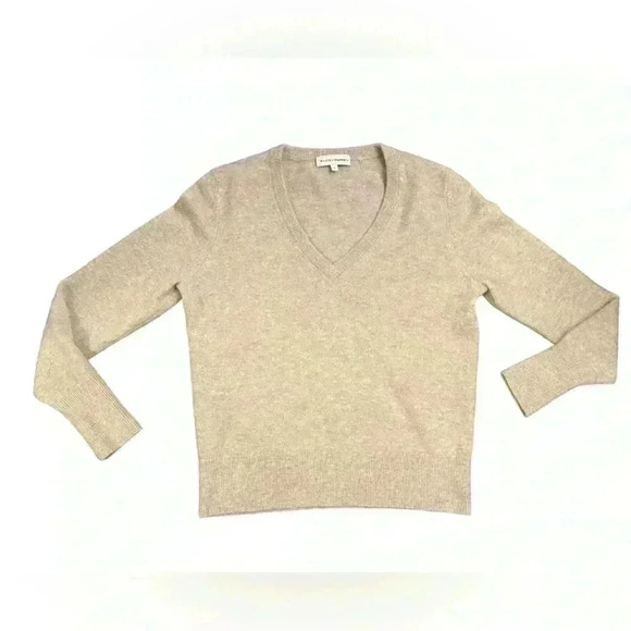 WHITE + WARREN Essential Cashmere V-Neck Sweater in Sand Wisp Heather Size Small - Picture 2 of 10